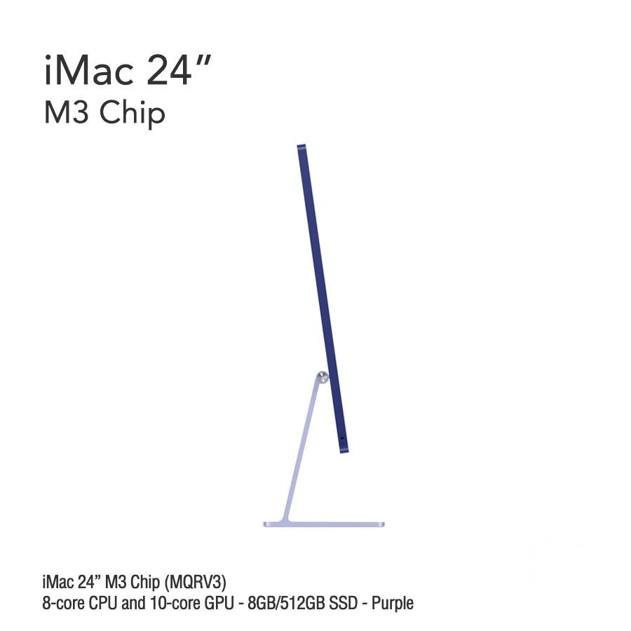 iMac 24" M3 Chip (MQRK3) with 8-core CPU and 10-core GPU - 8GB/512GB SSD - Purple