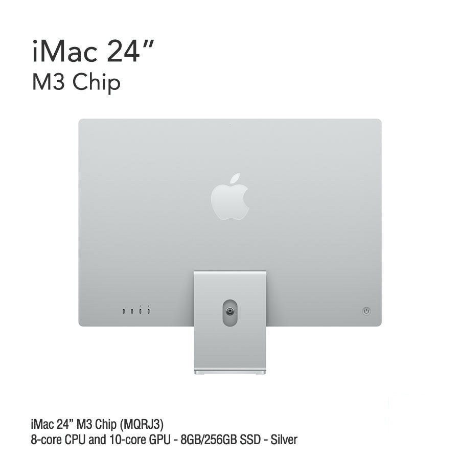 iMac 24" M3 Chip (MQRJ3) with 8-core CPU and 10-core GPU - 8GB/256GB SSD - Silver