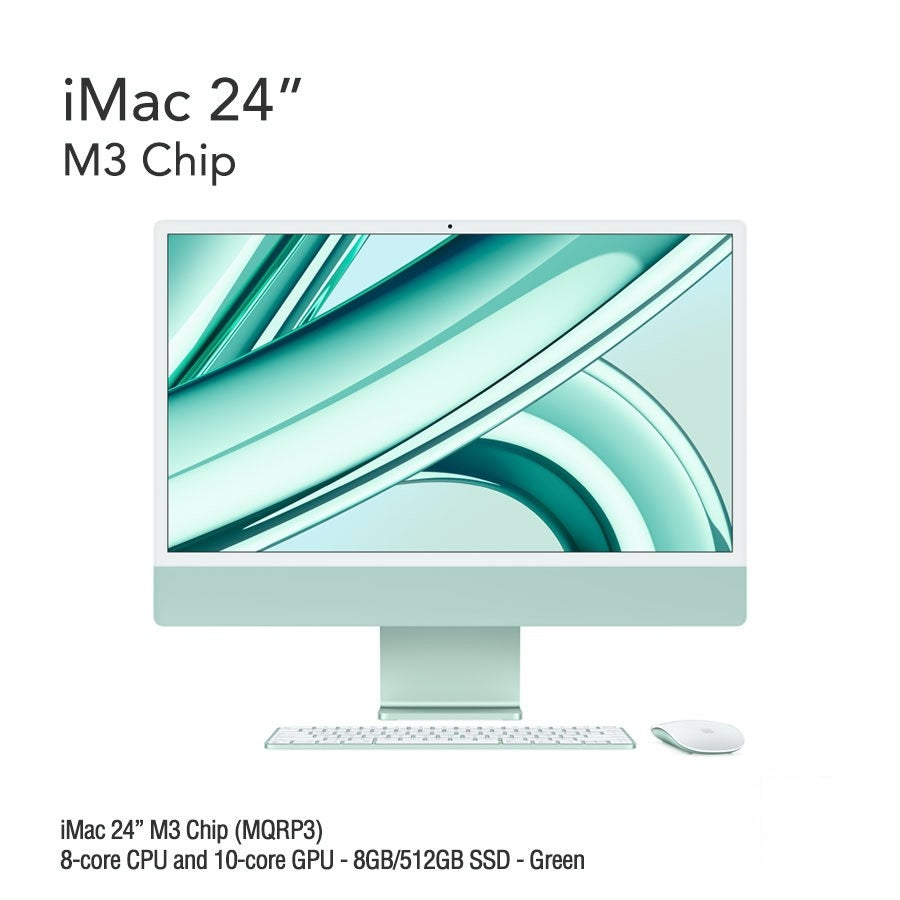 iMac 24" M3 Chip (MQRK3) with 8-core CPU and 10-core GPU - 8GB/512GB SSD - Green